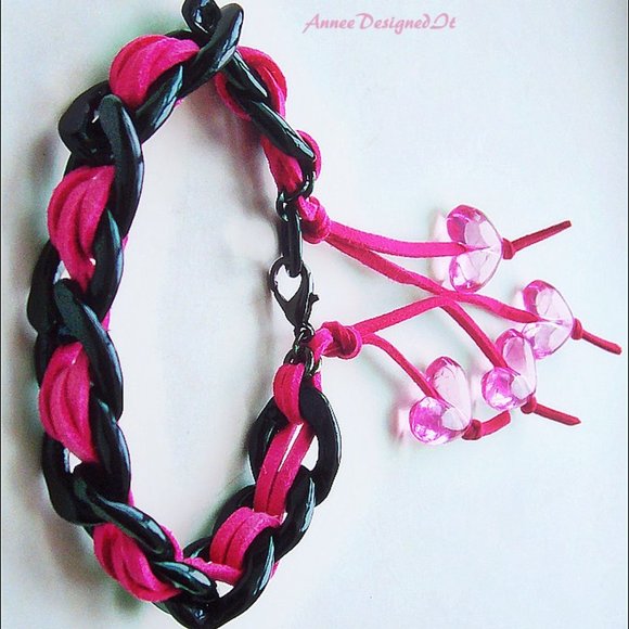 Hand Designed - Hot Pink Bracelet and Choker - Picture 2 of 7